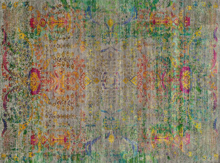 S&H Rugs introduces a hand-knotted erased Persian colorful design. Shown, Sh90938.